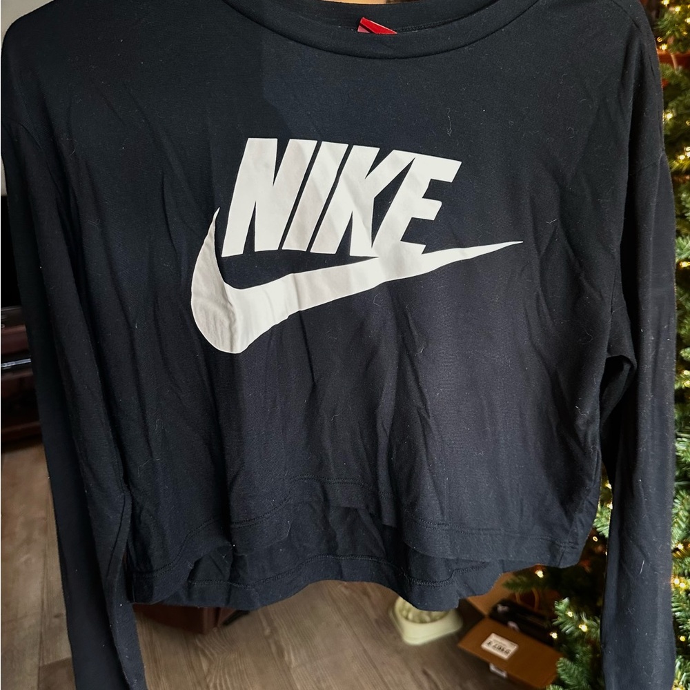 Nike Black Crop Top with White Logo